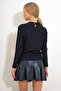 Women's Black Stand Collar Ribbed Stitching Knitted Blouse Alc-X12484 - 6