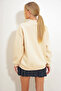 Beige Women's Half Fisherman Style 3 Thread Oversize Sweatshirt Alc-X12627 - 4