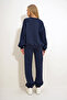 Navy Blue Crew Neck Two-Thread Basic Tracksuit Set with Elastic Waist and Cuffs ALC-507-669-001 - 7