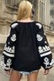Black Boat Neck Tassel Detailed Embroidered Balloon Sleeve Woven Blouse Alc-X9279 - 6