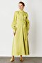 Curved Closure Shiny Texture Dress - Oil Green - 7