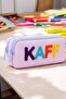 01108 Pink Color Blue Zippered Waterproof Bondit Fabric Plush Printed Double Eyed Pen Holder - 2