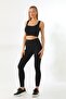 Black Stretchy High-Waisted Ribbed Sports Leggings - Crop Set - 2