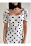 Women's White Polka Dot Patterned Square Neck Lined Maxi Height Premium Dress - 4