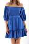 Ruffled Above Knee Balloon Sleeve Square Collar Blue Aerobin Fabric Dress - 90 cm - 8