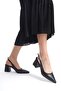 Pointed Toe Thick Heeled Black Skin Stiletto - 3