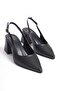 Pointed Toe Thick Heeled Black Skin Stiletto - 2