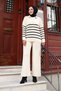 Women's Islamic Clothing Shirt with Collar and Zipper Front, Striped Knitwear Pants, Two-Piece Set - 5