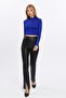 Women's Cobalt Blue Stand Collar Long Sleeve Crop Blouse - 5