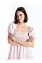 Xside Pink Square Neck Plaid Short Sleeve Women's Dress (S4) - 3