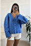 Indigo Soft V-Neck Wide Sleeve Oversize Short Knitwear Cardigan 26019 - 4