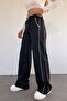 Women's Kompac Cotton Black Wide Leg Two-Thread Elastic Waist Sweatpants - 5