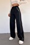 Women's Kompac Cotton Black Wide Leg Two-Thread Elastic Waist Sweatpants