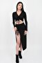 Women's Black Adjustable Gathered Slit Skirt & Crop Blouse Set - 3