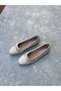 Women's Casual Flats Round Toe, Genuine Leather Nude Tweed Bow Ballerinas