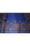 Ethnic Floral Patterned Satin Navy Blue Scarf - 90X90 - 2
