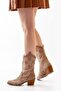 Beige Nude Cream Mink Textile Lace Fabric Western Cowboy Summer Half Boots - 3