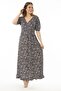 Women's Large Size Black Wrap Collar Long Dress with Elastic Detail at Cuff 65N37073 - 6