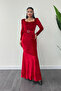 Velvet Fabric Heart Collar Fishnet Dress - RED - 2