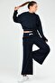 Navy Blue Regular Cotton Crew Neck Crop Women's Tracksuit Set Sa2632 - 7
