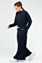 Navy Blue Regular Cotton Crew Neck Crop Women's Tracksuit Set Sa2632 - 3