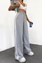 Women's Gray Compact Combed Cotton High Waist Stripe Wide Leg Seasonal Sweatpants - 4