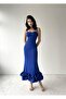 Cobalt Blue Asymmetrical Curved Midi Dress with Skirt