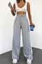 Women's Gray Compact Combed Cotton High Waist Stripe Wide Leg Seasonal Sweatpants - 6