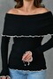 Women's Sleeve Detail Madonna Neck Long Sleeve Black Blouse 1028 - 2