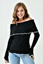 Knitwear Fabric Long Sleeve Madonna Collar Black Blouse 1028 - 8