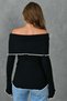 Women's Sleeve Detail Madonna Neck Long Sleeve Black Blouse 1028 - 3