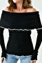 Knitwear Fabric Long Sleeve Madonna Collar Black Blouse 1028 - 2