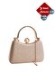 Silvery Stone Detailed Gold Evening Bag with Armrest and Chain Special Kit Opening Pearl Locking