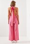 Women's Pink Backless Halter Neck Jumpsuit with Elastic Waist 22167 60251656 - 4