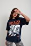 Women's Navy Blue Fabulous Printed Oversize T-shirt - 4