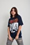 Women's Navy Blue Fabulous Printed Oversize T-shirt - 2