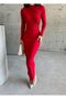 Sandy long sleeve long dress with shirring detail red - 7