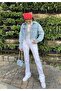 Light Blue Crop Denim Jacket with Tassels at the Hem