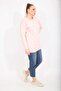 Women's Large Size Pink Cotton Fabric Stone and Print Detailed Sweatshirt 65n35482 - 6