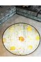 Yellow Gray Theme Floral Motif Patterned Round Woven Base Vintage Decorative Carpet 6159 - 2