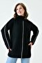 Long Sleeve Stripe Detailed Turtleneck Knitwear Black Oversize Sweater 4119 - 8