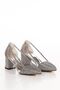 Platinum Gray Thick Heel Stiletto-Evening Dress Heeled Shoes Scalloped Feet Size 1 Take One Size Larger - 3