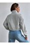 Women's Mock Neck Pocketed Grey Cropped Jacket - Cardigan - 5