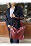 Women's Burgundy Shopper Large Handle Bag - 3