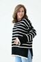 Long Sleeve Crew Neck Striped Black Oversize Knitwear Sweater 2543 - 7