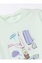 Lcw Kids Pastel Green Crew Neck Printed Short Sleeve Girls Pajama Set (S4) - 3