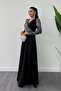 Crepe Fabric Sequin Detailed Dress - Silver - 2