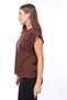 100% Cotton Women's Brown Padded Look Underarm Panel Batwing Crew Neck T-Shirt - 7