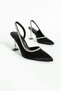 Fomax Black Satin Stone Detailed Transparent Heeled Shoes