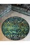 Dark Green Theme Motif Traditional Patterned Round Woven Base Vintage Decorative Carpet 6161 - 2